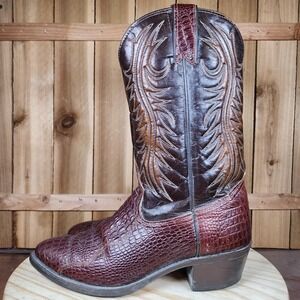 Texas Crocodile Print Boots Mens 10.5 D Brown Leather Western Cowboy USA Made
